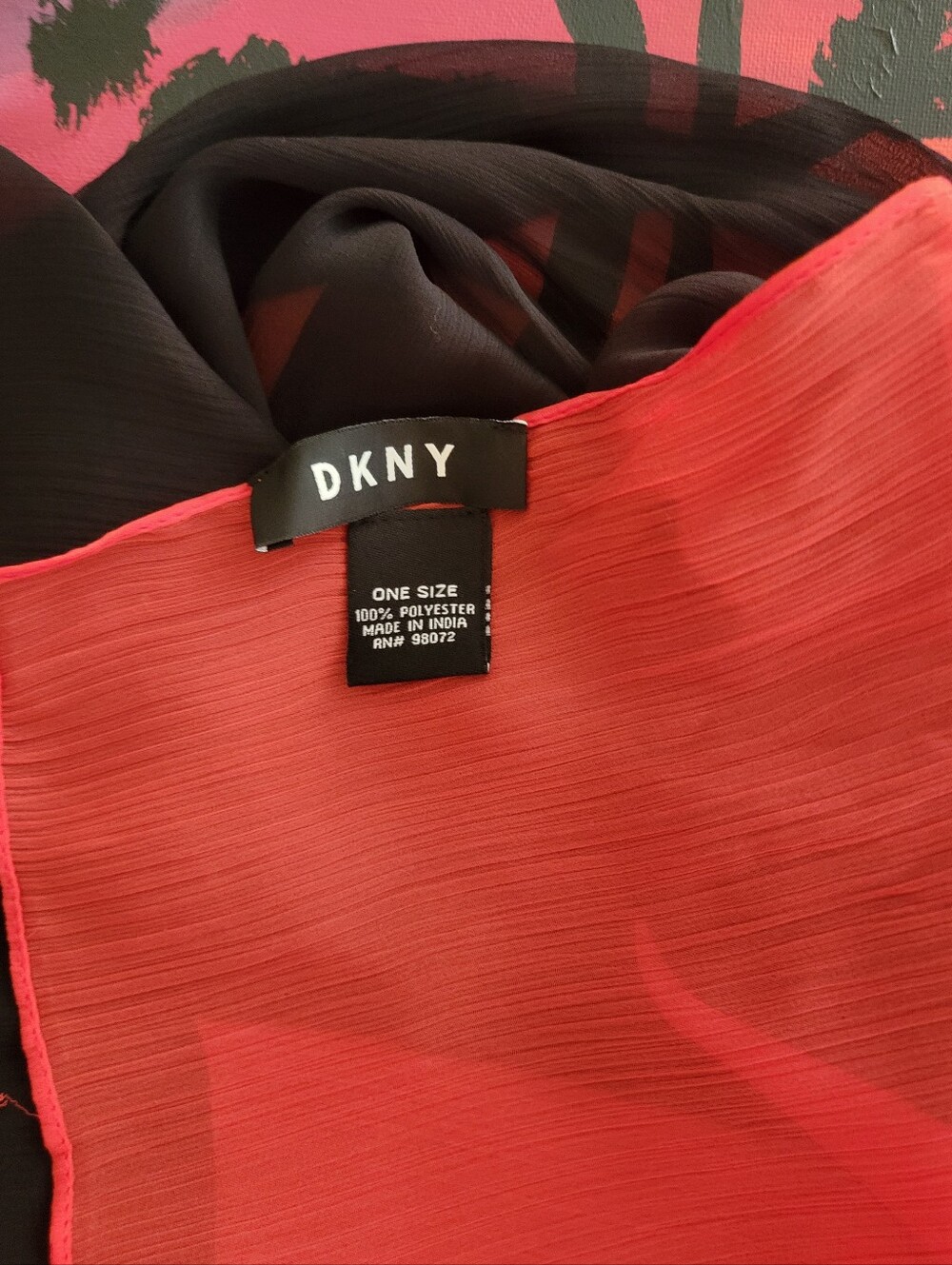 DKNY Black And Red Overized Wrap , Scarf - Picture 4 of 4